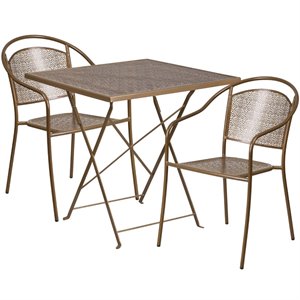 flash furniture steel flower print folding patio dining set in gold with round back chairs