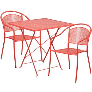 flash furniture steel flower print folding patio dining set in red with round back chairs