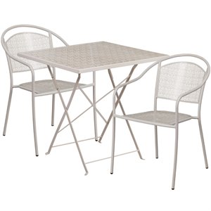 flash furniture steel flower print folding patio dining set in silver with round back chairs