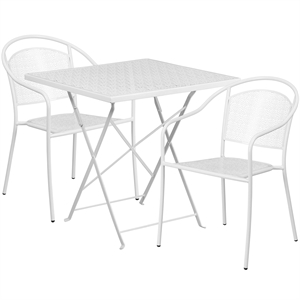 Flash Furniture 3 Piece 28&quot Square Steel Flower Print Patio Dining Set in White