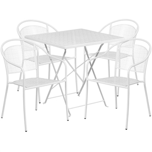 Flash Furniture 5 Piece 28&quot Square Steel Flower Print Patio Dining Set in White