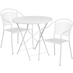 Flash Furniture 3 Piece 30&quot Round Steel Flower Print Patio Dining Set in White