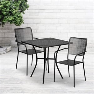 Flash Furniture 3 Piece 28&quot Square Steel Flower Print Patio Dining Set in Gold