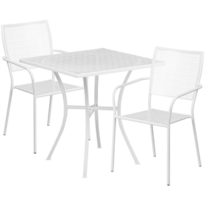 Flash Furniture 3 Piece 28&quot Square Steel Flower Print Patio Dining Set in White