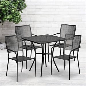 Flash Furniture 5 Piece 28&quot Square Steel Flower Print Patio Dining Set in Red
