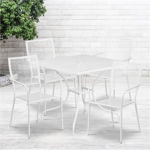 Flash Furniture 5 Piece 28&quot Square Steel Flower Print Patio Dining Set in White