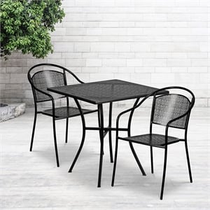 Flash Furniture 3 Piece 28&quot Square Steel Flower Print Patio Dining Set in Gold