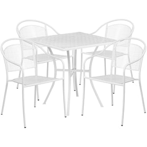 Flash Furniture 5 Piece 28&quot Square Steel Flower Print Patio Dining Set in White