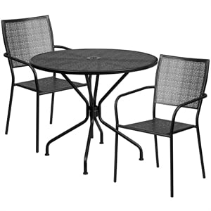 Flash Furniture 3 Piece 35&quot Round Steel Flower Print Patio Dining Set in Gold
