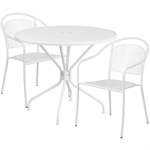Flash Furniture 3 Piece 35&quot Round Steel Flower Print Patio Dining Set in White