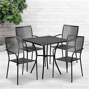 Flash Furniture 5 Piece 36&quot Square Steel Flower Print Patio Dining Set in Silver