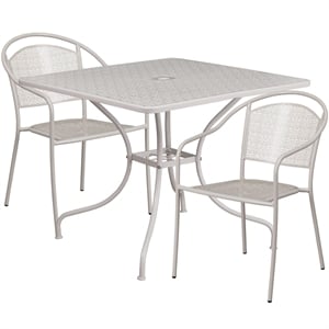Flash Furniture 3 Piece 36&quot Square Steel Flower Print Patio Dining Set in Silver