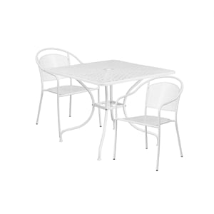 Flash Furniture 3 Piece 36&quot Square Steel Flower Print Patio Dining Set in White