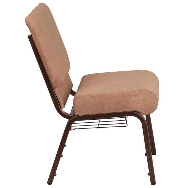 Flash Furniture Hercules Church Chair with Rack in Brown