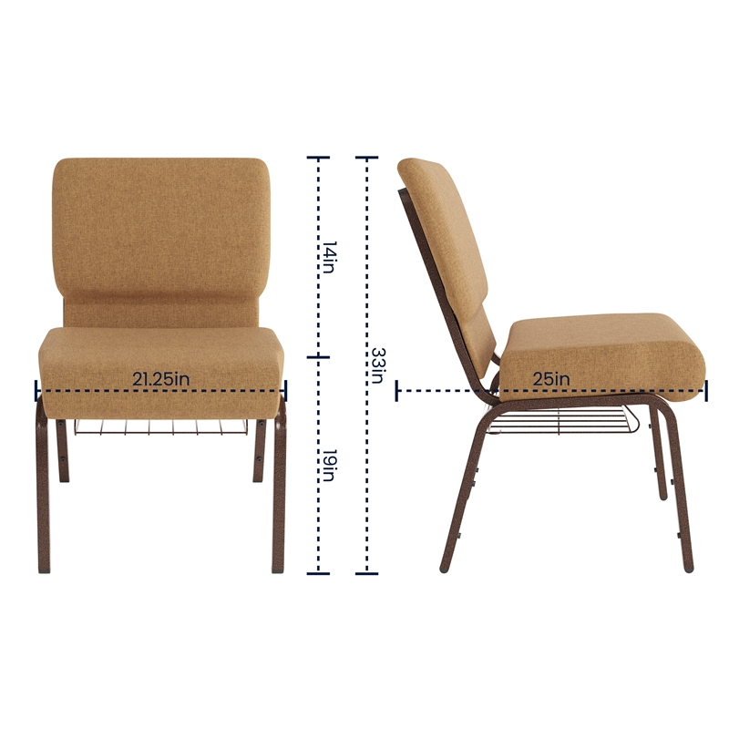 Flash Furniture Hercules Church Chair with Rack in Brown