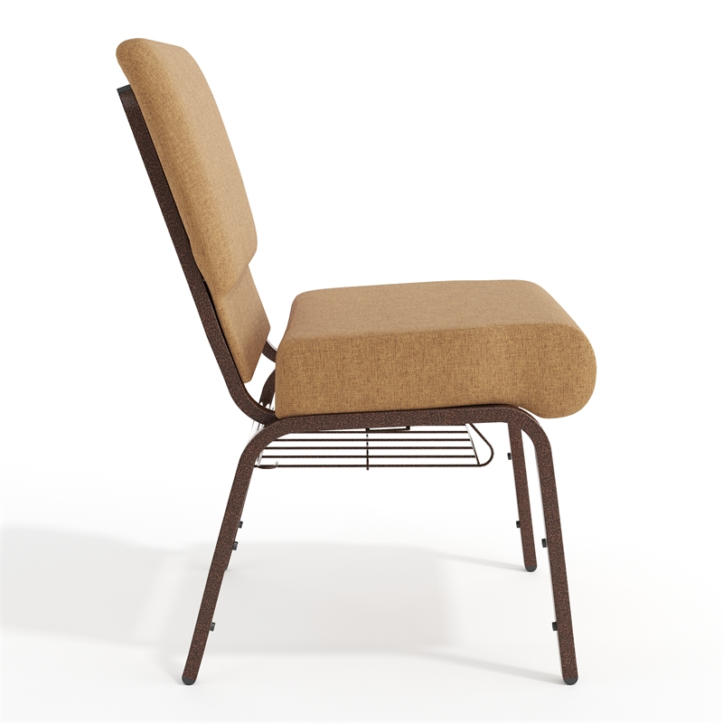 Flash Furniture Hercules Church Chair with Rack in Brown