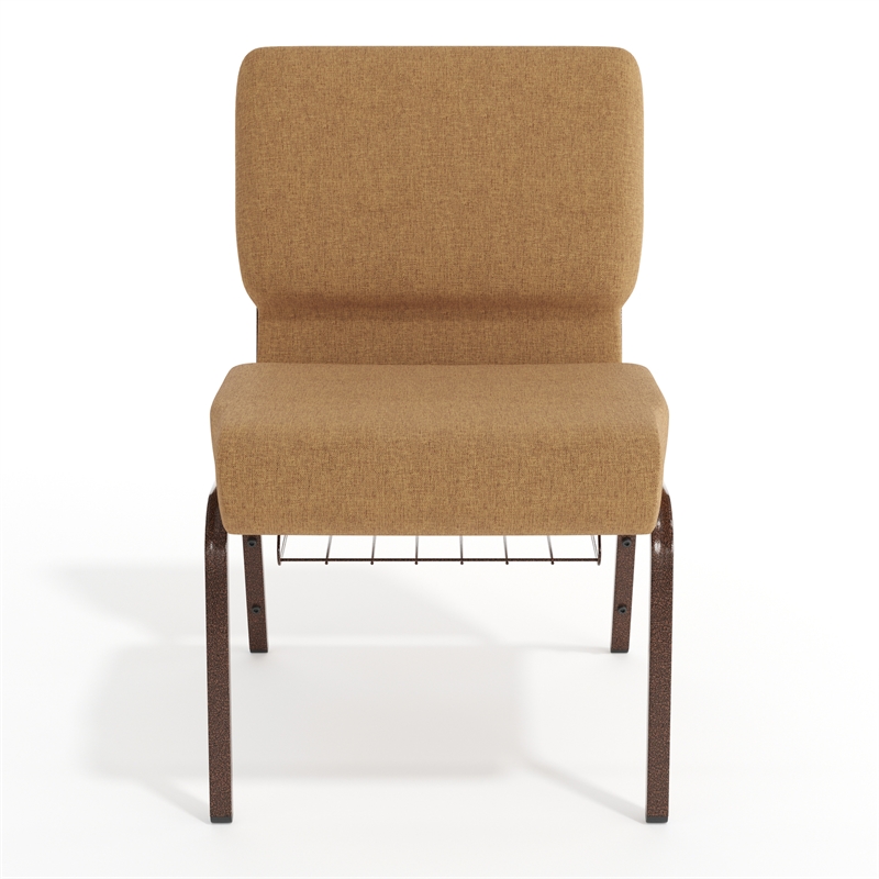 Flash Furniture Hercules Church Chair with Rack in Brown