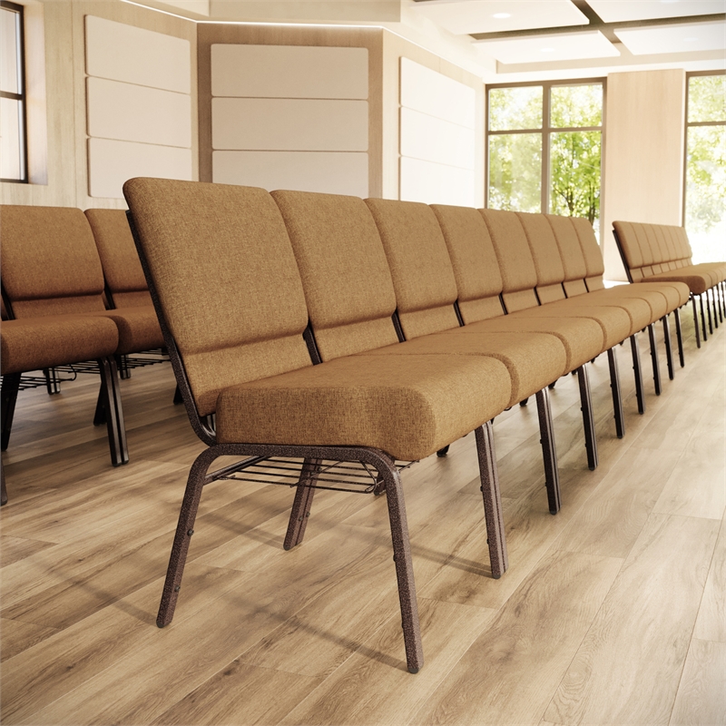 Flash Furniture Hercules Church Chair with Rack in Brown
