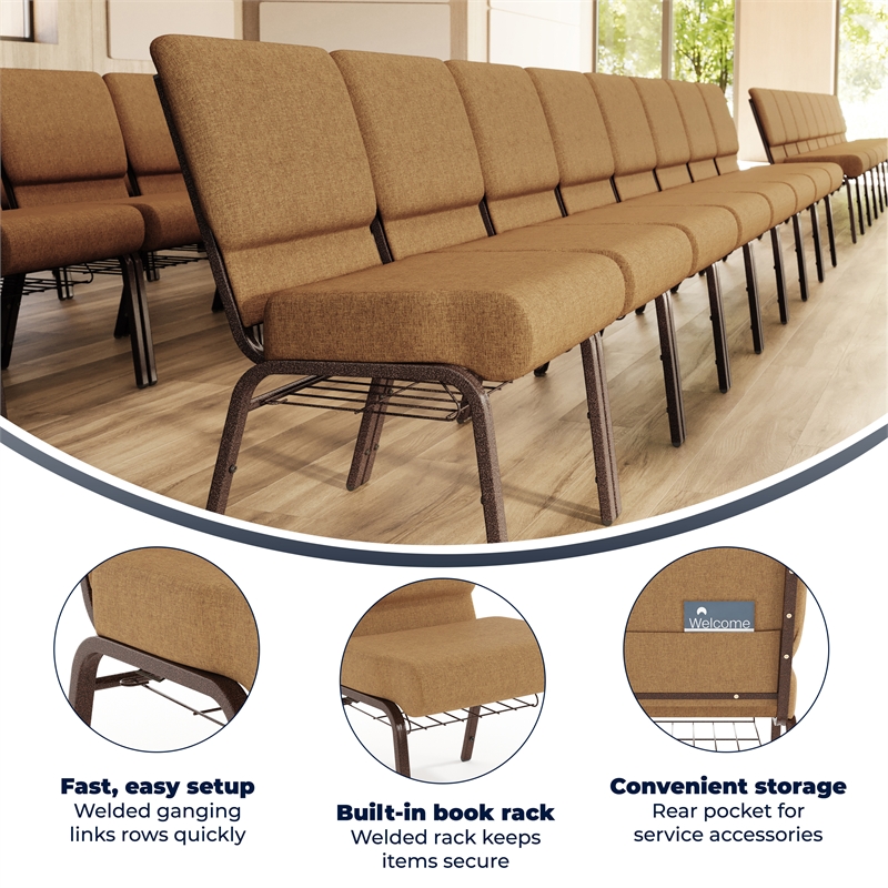 Flash Furniture Hercules Church Chair with Rack in Brown
