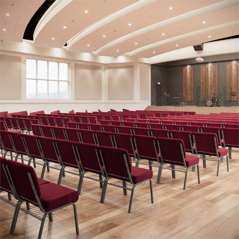 Flash Furniture Hercules Church Chair with Rack in Red