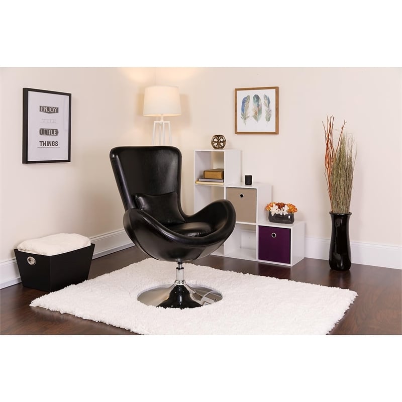 Flash Furniture Leather Egg Chair in Black