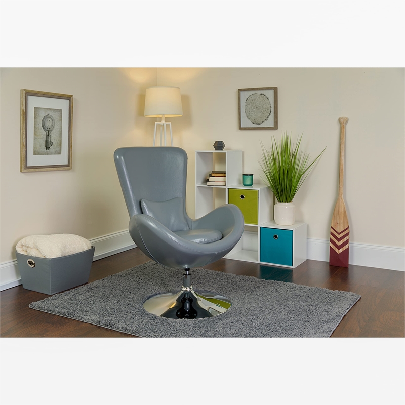 Flash Furniture Leather Egg Chair in Gray