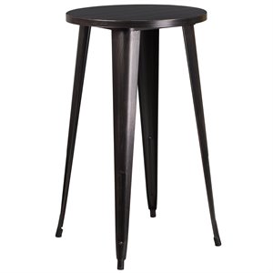 flash furniture retro modern galvanized steel bar table in black and antique gold