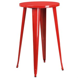 flash furniture retro modern galvanized steel bar table in red