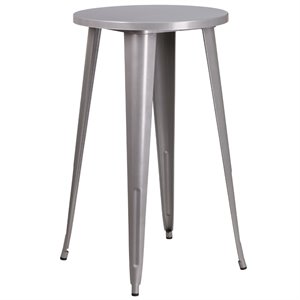 flash furniture retro modern galvanized steel bar table in silver