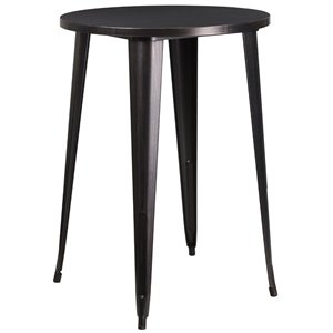 flash furniture retro modern galvanized steel bar table in black and antique gold