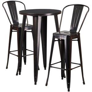 flash furniture retro modern steel pub set in black and antique gold with curved back stools