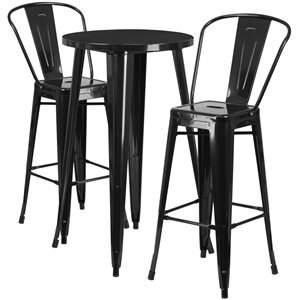 flash furniture retro modern galvanized steel pub set in black with curved back stools