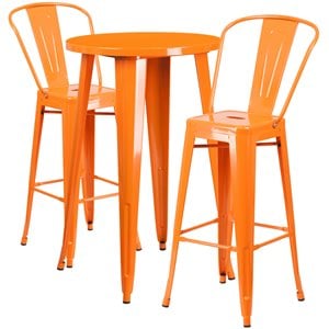 flash furniture retro modern galvanized steel pub set in orange with curved back stools