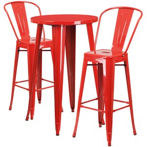 flash furniture retro modern galvanized steel pub set in red with curved back stools