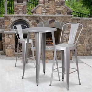 Flash Furniture 3 Piece 24&quot Round Metal Pub Set in Silver