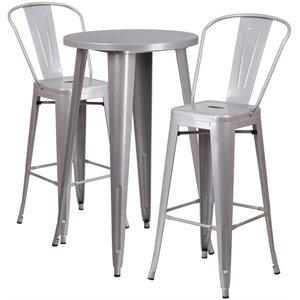 flash furniture retro modern galvanized steel pub set in silver with curved back stools