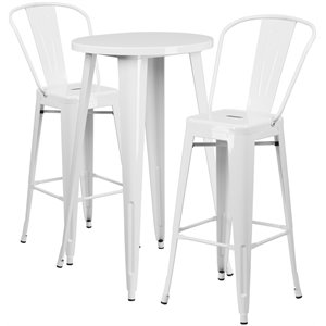 flash furniture retro modern galvanized steel pub set in white with curved back stools
