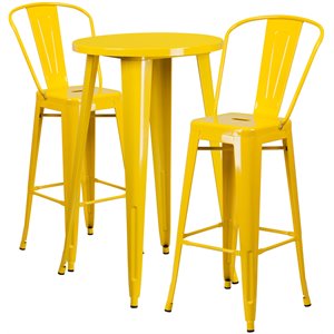 flash furniture retro modern galvanized steel pub set in yellow with curved back stools