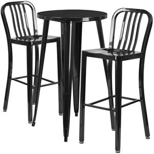 flash furniture retro modern galvanized steel pub set in black with vertical slat back stools