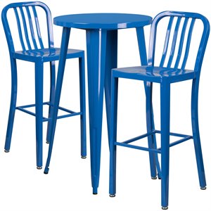 flash furniture retro modern galvanized steel pub set in blue with vertical slat back stools