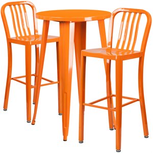 flash furniture retro modern galvanized steel pub set in orange with vertical slat back stools