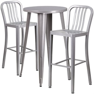 Flash Furniture 3 Piece 24&quot Round Metal Pub Set in Silver