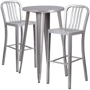 flash furniture retro modern galvanized steel pub set in silver with vertical slat back stools