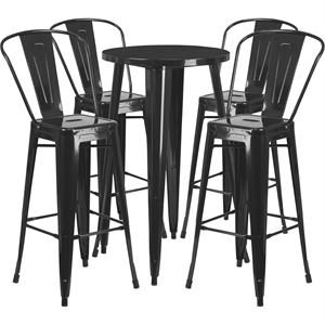 Flash Furniture 5 Piece 24&quot Round Metal Pub Set in Orange