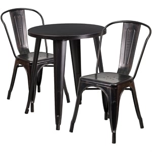 Flash Furniture 3 Piece 24&quot Round Metal Dining Set in Black and Antique Gold