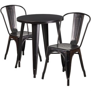 flash furniture retro modern steel dining set in black and antique gold with curved back side chairs