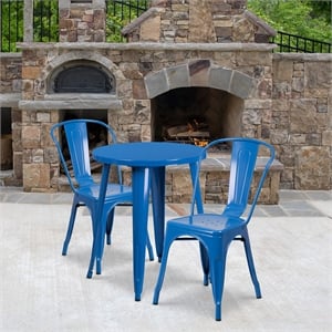 Flash Furniture 3 Piece 24&quot Round Metal Dining Set in Blue