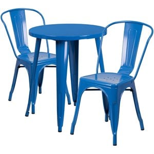 flash furniture retro modern galvanized steel dining set in blue with curved back side chairs