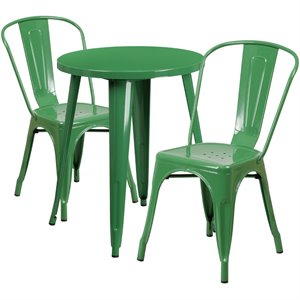 flash furniture retro modern galvanized steel dining set in green with curved back side chairs
