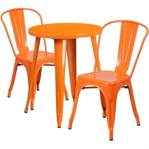 flash furniture retro modern galvanized steel dining set in orange with curved back side chairs